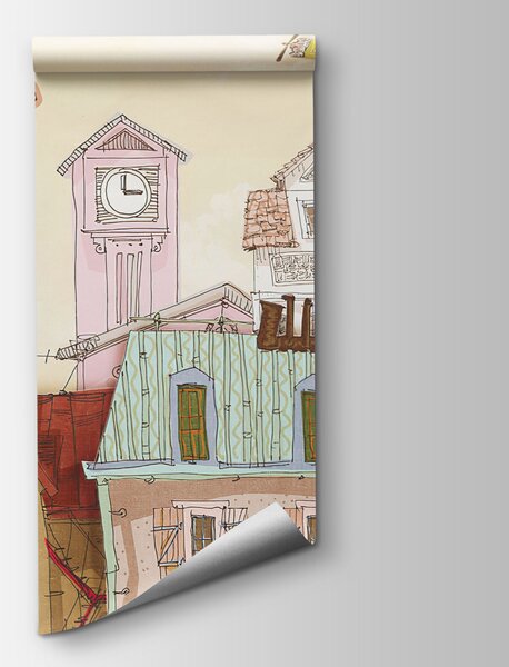 Fototapeta Kreslené město s budovami a auty, Fototapeta s panoramatem města, Populární fototapety - Tapeko.co.cz