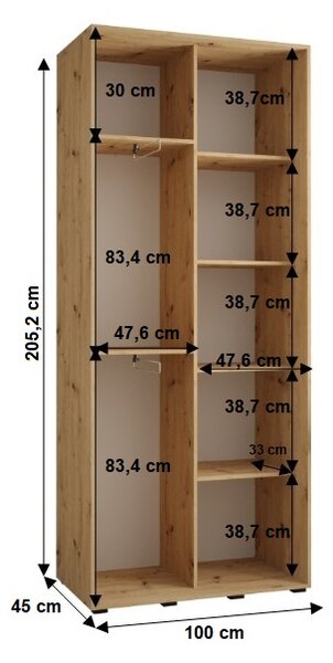 Šatní skříň YVONA 12 - 100/45 cm, dub artisan / černá