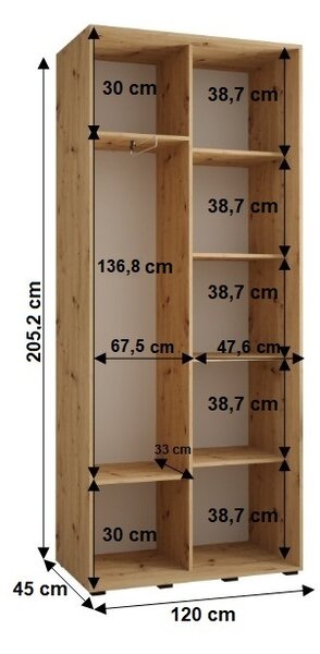 Šatní skříň YVONA 5 - 120/45 cm, černá / dub artisan / černá
