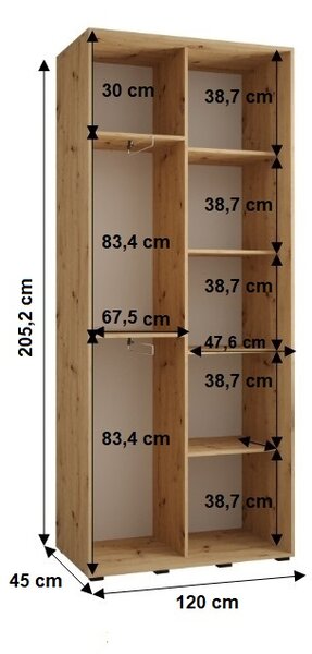 Šatní skříň YVONA 5 - 120/45 cm, černá / dub artisan / černá