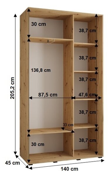 Šatní skříň YVONA 13 - 140/45 cm, bílá / černá