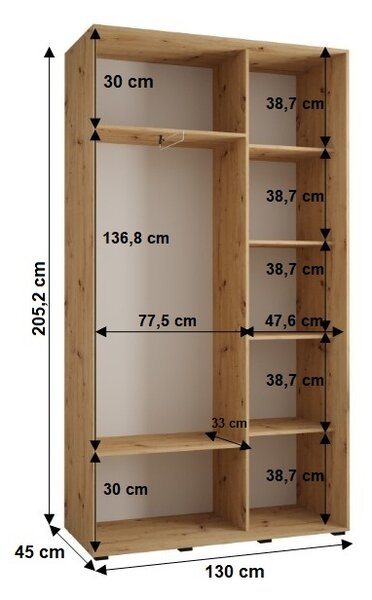 Šatní skříň YVONA 7 - 130/45 cm, černá / bílá / černá