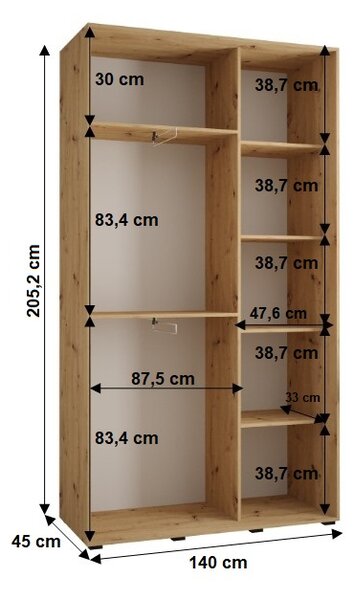 Šatní skříň YVONA 13 - 140/45 cm, bílá / černá