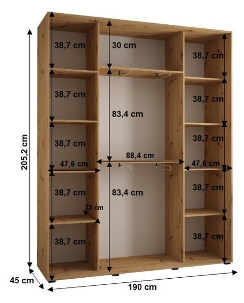 Šatní skříň YVONA 1 - 190/45 cm, černá / bílá / stříbrná