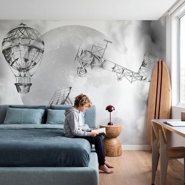 Fototapeta Kresba letadel a balónu, Designové fototapety na zeď, Populární fototapety - Tapeko.co.cz