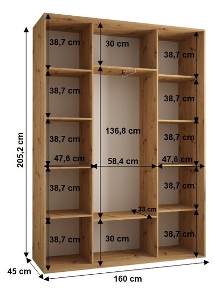 Šatní skříň BAYLIN 1 - 160/45 cm, dub artisan / dub artisan / černá