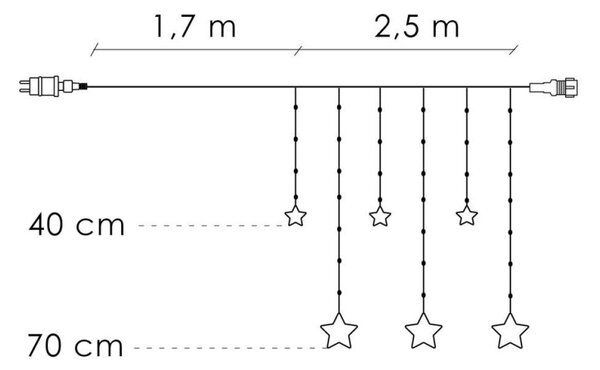 LED světelný závěs Hvězdy - 2,5x0,7m, 138LED, 8 funkcí, IP20, studená bílá