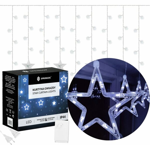 LED světelný závěs Hvězdy - 2,5x0,7m, 138LED, 8 funkcí, IP20, studená bílá
