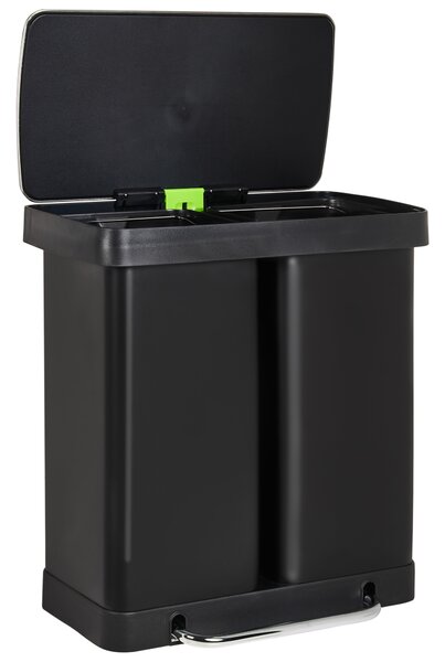 Dvojitý odpadkový koš s pedálem 60 L ECOSORT Kov Černá