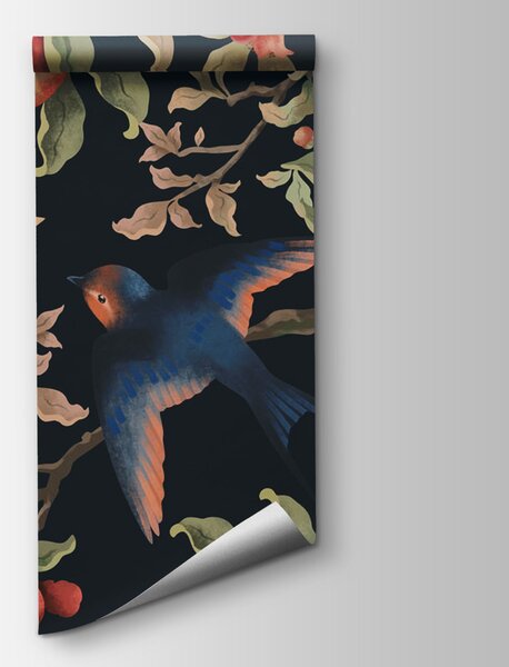 Fototapeta Obraz ptáků na větvi s plody, Designové fototapety na zeď, Populární fototapety - Tapeko.co.cz