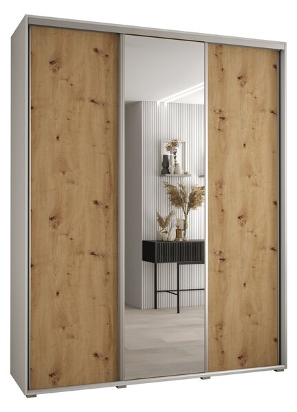 Šatní skříň YVONA 3 - 200/45 cm, bílá / dub artisan / stříbrná