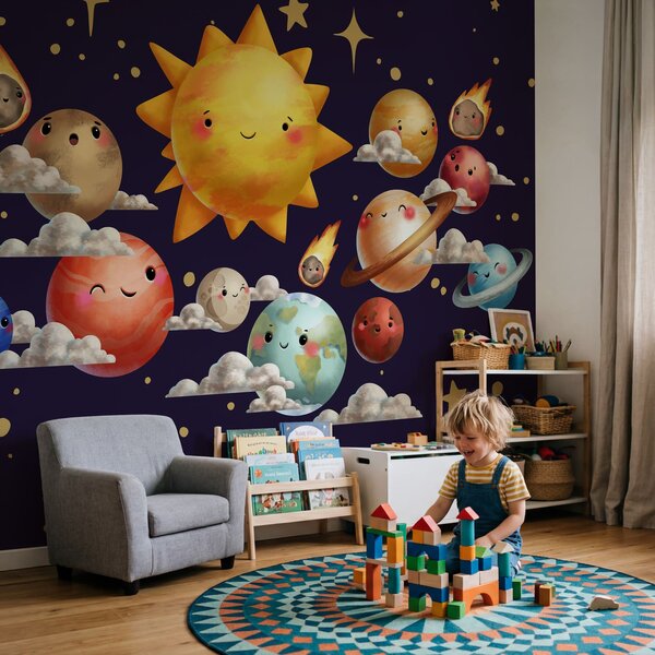 Fototapeta Kreslené planety a Slunce, Dětské fototapety, Populární fototapety - Tapeko.co.cz