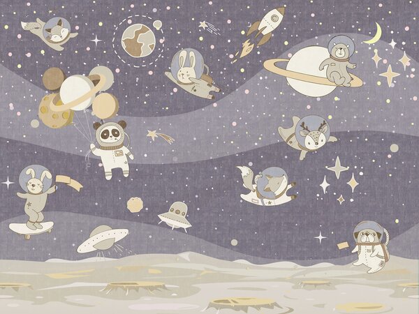 Fototapeta Kreslená vesmírná scéna s planetami a hvězdami, Dětské fototapety, Populární fototapety - Tapeko.co.cz