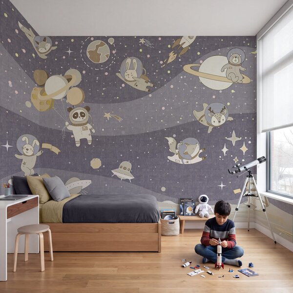 Fototapeta Kreslená vesmírná scéna s planetami a hvězdami, Dětské fototapety, Populární fototapety - Tapeko.co.cz