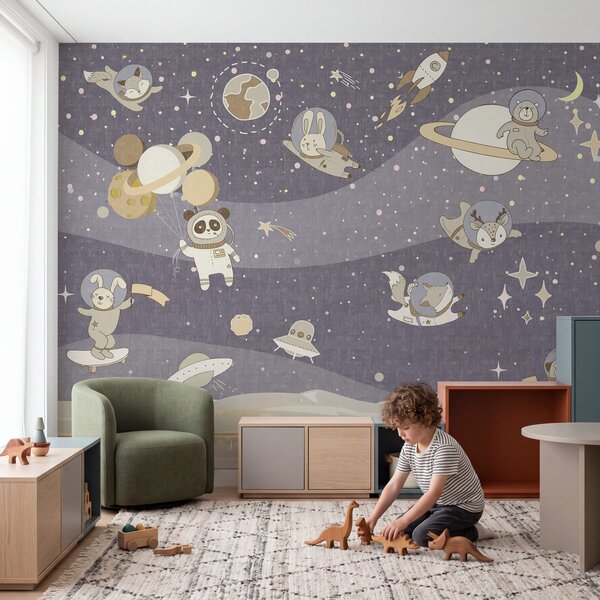 Fototapeta Kreslená vesmírná scéna s planetami a hvězdami, Dětské fototapety, Populární fototapety - Tapeko.co.cz