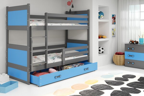 BMS Group Dětská patrová postel s úložným prostorem RICO grafit Velikost postele: 190x80 cm, Barva šuplíku: Modrá
