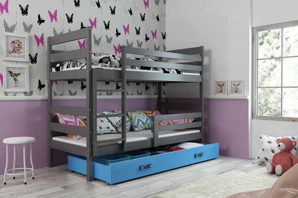 BMS Group Dětská patrová postel s úložným prostorem ERYK grafit Velikost postele: 200x90 cm, Barva šuplíku: Modrá