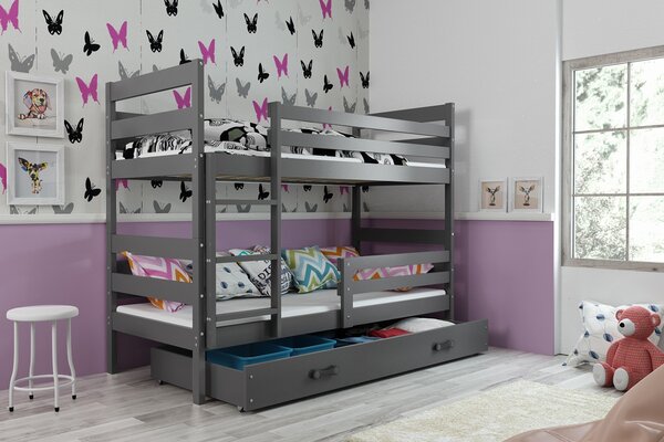 Dětská patrová postel Liběna - 2 osoby, 80x190 s úložným prostorem – Grafitová, Grafit
