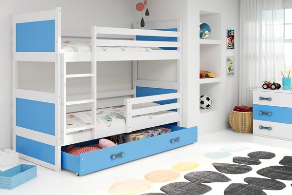 BMS Group Dětská patrová postel s úložným prostorem RICO bílá Velikost postele: 190x80 cm, Barva šuplíku: Modrá
