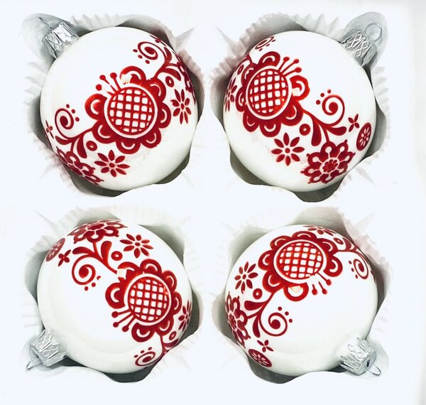 Irisa Sada skleněných vánočních ozdob Bára bílá s dekorem cibulák 4 ks