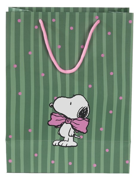 PEANUTS Dárková taška velká Snoopy s mašlí - zelená
