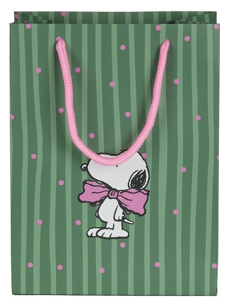 PEANUTS Dárková taška střední Snoopy s mašlí - zelená