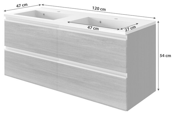 SKŘÍŇKA S UMYVADLEM, barvy stříbrného dubu, barvy grafitu, 120 cm Held - Koupelnové série, Online Only