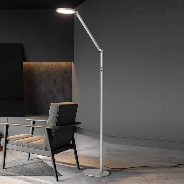 Fabas Luce LED stojací lampa Regina, 1 zdroj, hliník, stmívatelný, Hliník / šedá / zinek, Obývací pokoj / jídelna, kov, Moderní