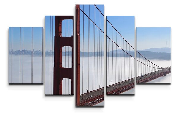 Sablio Obraz - 5-dílný Golden Gate v mlze - 125x90 cm