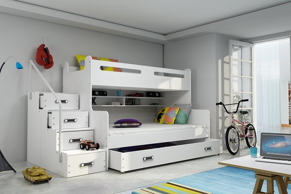 BMS Group Dětská multifunkční postel se schůdky s úložným prostorem MAX 3 200x120 bílá
