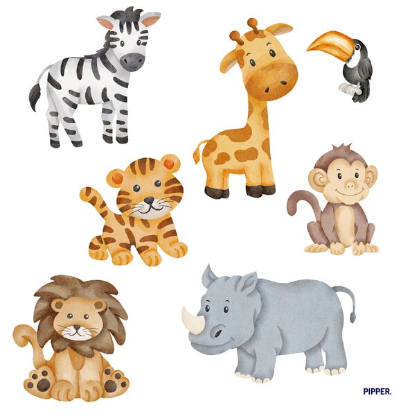 PIPPER. Textilní samolepka na zeď "Zvířátka ze ZOO"
