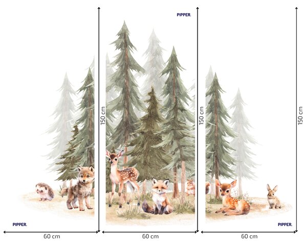 PIPPER. Textilní samolepka na zeď "Les se zvířátky 3" Velikost: 180x150cm