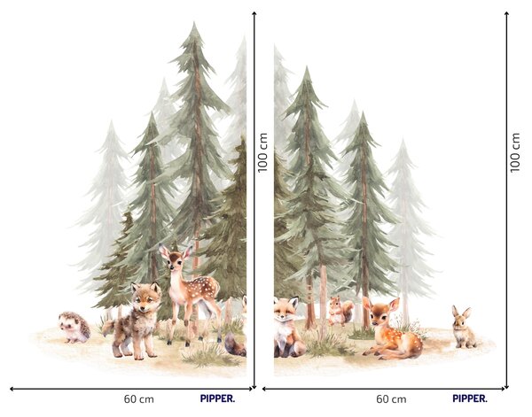 PIPPER. Textilní samolepka na zeď "Les se zvířátky 3" Velikost: 180x150cm