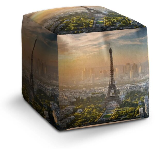 Sablio Taburet Cube Paříž Eifellova věž Skyline - 40x40x40 cm