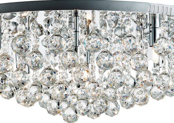 Searchlight Stropní svítidlo Hanna chromované skleněné křišťálové koule 80 cm, stmívatelný, Chrom / stříbro, Obývací pokoj / jídelna, kov