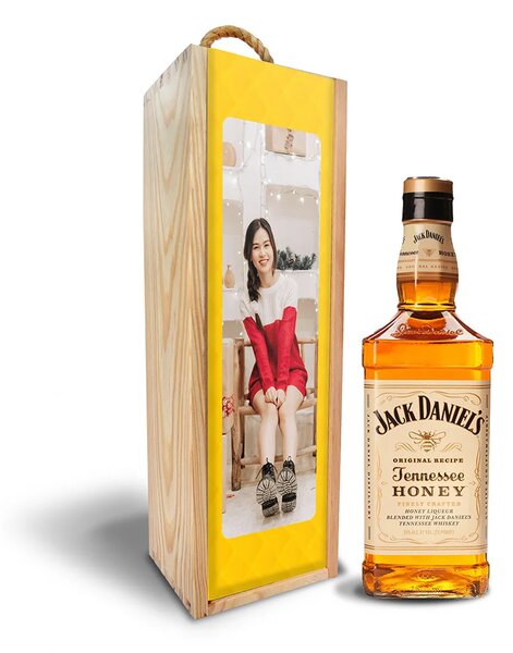 Sablio Dřevěná krabička s potiskem Jack Daniel's honey