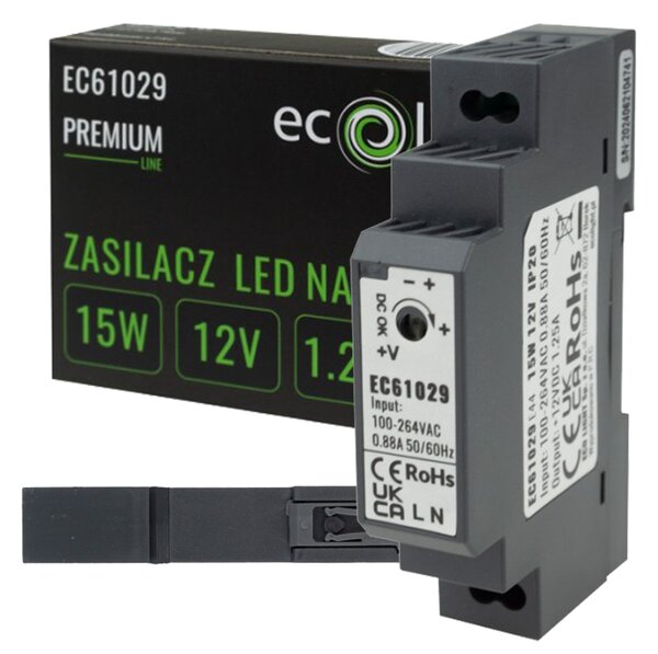 BERGE Napájení na DIN lištu - 12V 15W 0,88A pro IP20 PREMIUM LED pásek