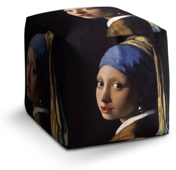 Sablio Taburet Cube Dívka s perlou - Johannes Vermeer - 40x40x40 cm