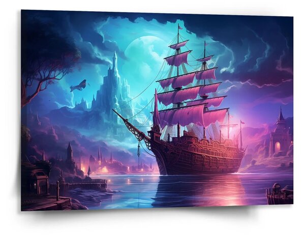 Sablio Obraz Magická plachetnice pod měsícem - 150x110 cm