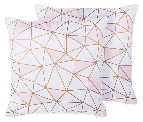 Sada 2 dekorativních polštářů CLARKIA Bavlna 45 x 45 cm Růžová Geometrický vzor