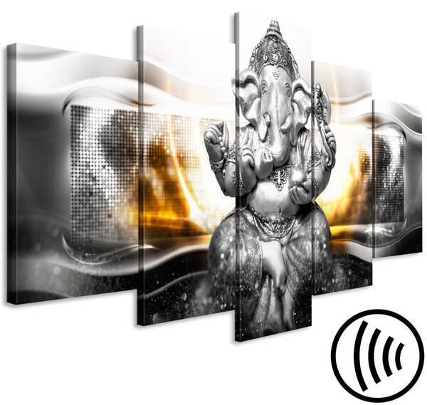 Obraz Buddhův styl (5dílný) stříbrný široký