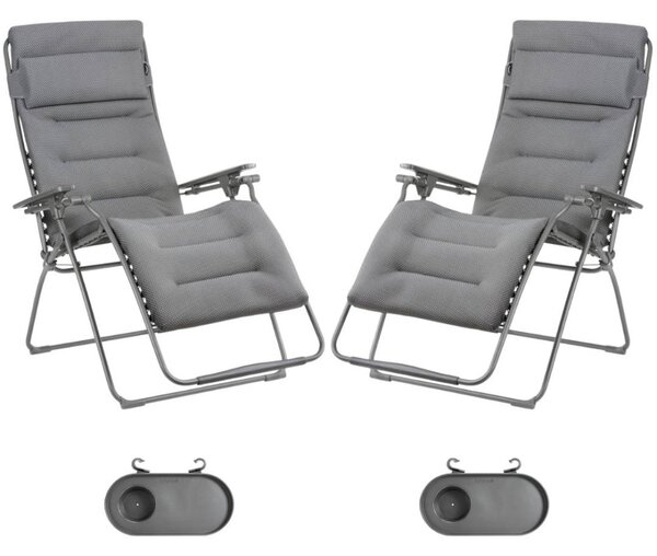 Zvýhodněná sada: 2× Relaxační křeslo Lafuma FUTURA XL BeComfort šedá Silver + 2× držák nápojů ZDARMA