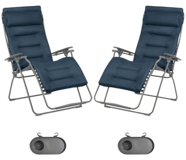 Zvýhodněná sada: 2× Relaxační křeslo Lafuma FUTURA XL BeComfort modrá Bleu Encre + 2× držák nápojů ZDARMA