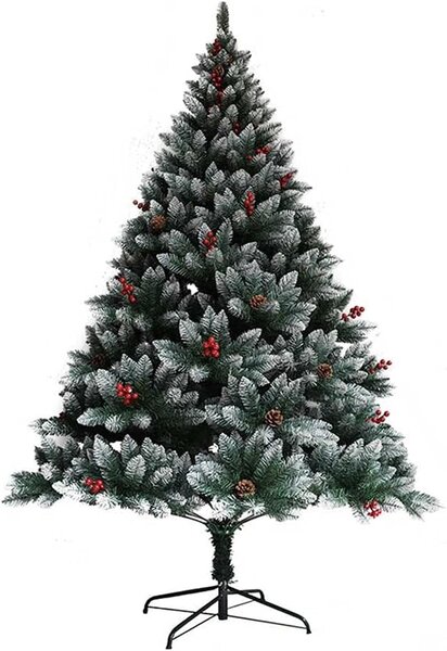 Umělý vánoční stromek, jedle se šiškami a bobulemi, 210cm