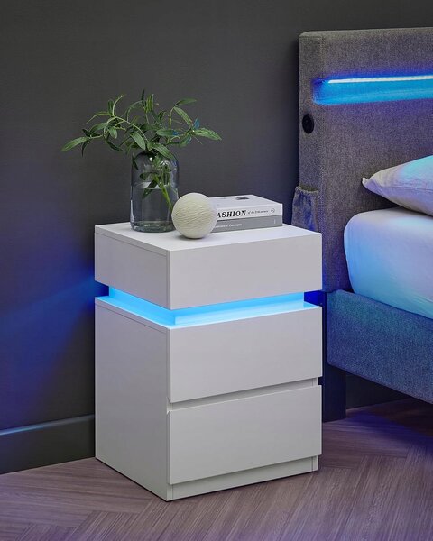 Moderní noční stolek s LED osvětlením bílý