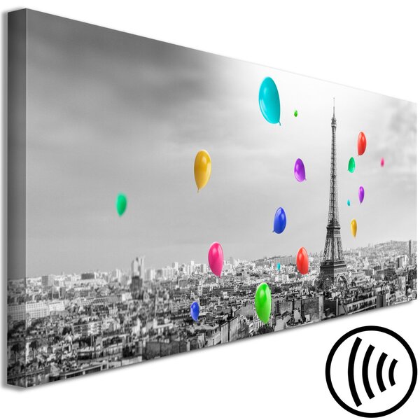 Obraz Konfety (1-dílný) - barevné balónky na obloze panoramy Paříže