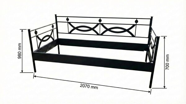 Česká Kovový otoman TOSCANA Barevne provedení: černá, Rozměr: 90 x 200 cm