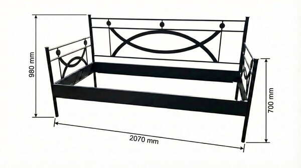 Česká Kovový otoman TOSCANA Barevne provedení: černá, Rozměr: 90 x 200 cm