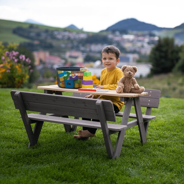 KONDELA Dětské zahradní sezení, dřevo, šedá/přírodní, ABALO