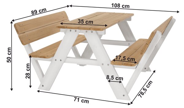 KONDELA Dětské zahradní sezení, dřevo, přírodní/bílá, ABALO